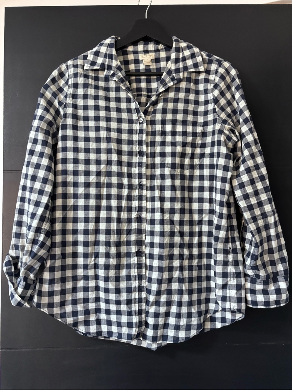J. Crew Navy and White Gingham Button-Down Shirt